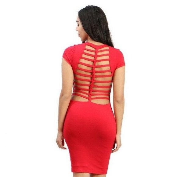 LA Fatima Red Short Sleeve Mini Party Dress - Picture 2 of 3